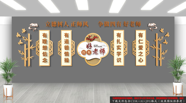 中式四有好老师文化墙