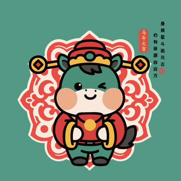 2026年马年财神爷形象矢量图案