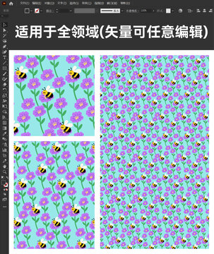 卡通蜜蜂紫花田园图案