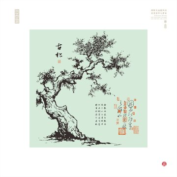 古松古树线描图