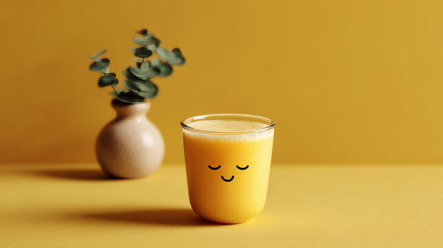 一杯快乐的黄色奶昔