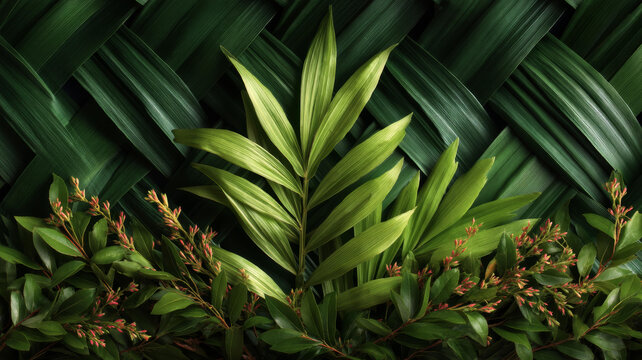 热带绿色植物编织背景图