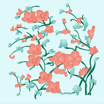 手绘清新粉色花卉图案