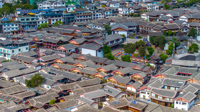 云南丽江古城古城区风貌航拍