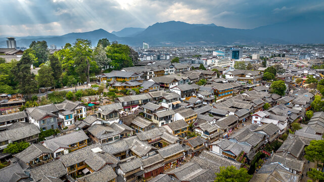 云南丽江古城古城区风貌航拍