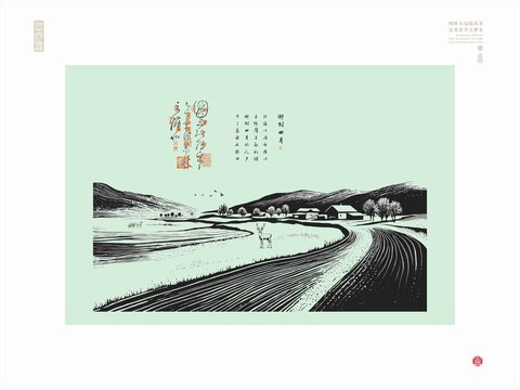 雪地麋鹿乡村田园风光