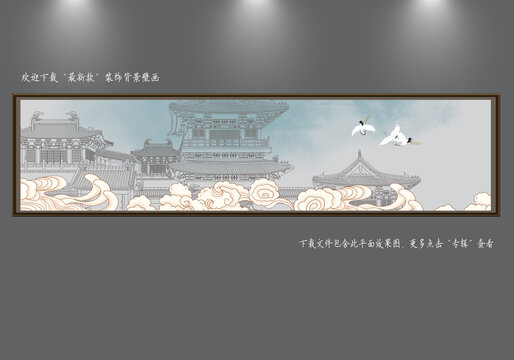 手绘楼阁图案