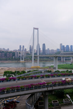 重庆江边大桥与城市风光景致
