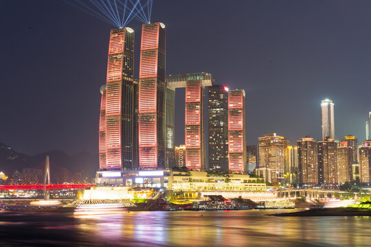 重庆来福士璀璨夜景下的城市摩天大楼