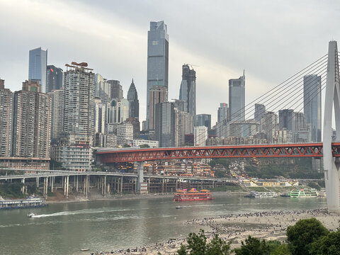 重庆城市江景与跨江大桥