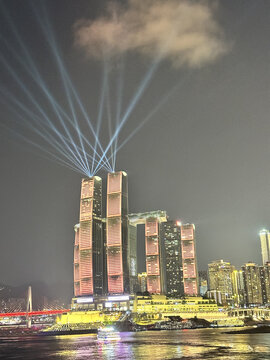 重庆市璀璨夜景摩天大楼灯光秀