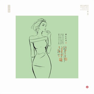 都市女性线描图人物线条画插图