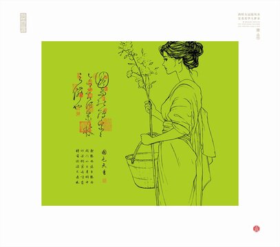 古风女子线描图欧美古装美女白描