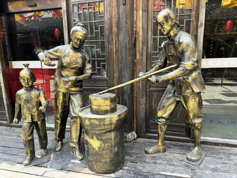 传统工艺场景人物雕塑