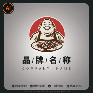 夜市大排档logo商标烧烤撸串大叔形象