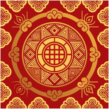 中式传统红金花纹图案