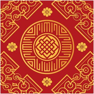 中式传统红色吉祥花纹图案