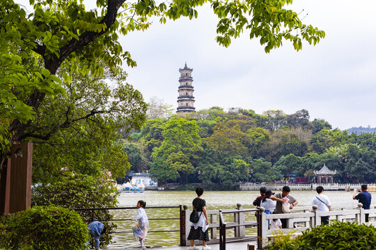 惠州西湖湖畔休闲景色