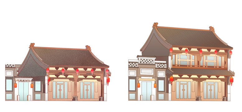 中式传统风格建筑插画