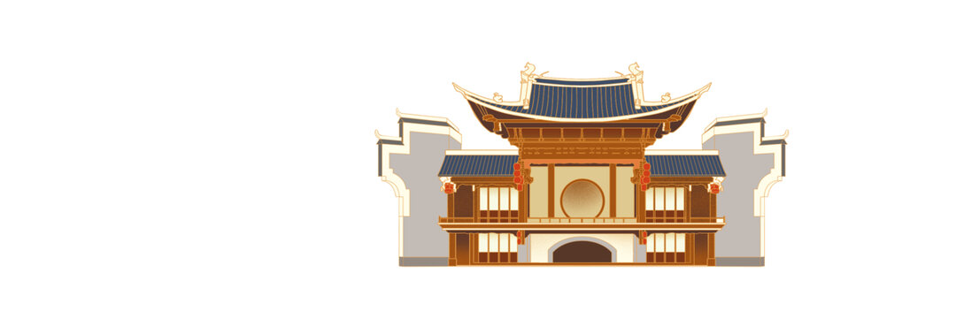 中式古典风格建筑插画