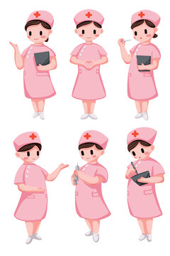 可爱卡通护士形象动作集合