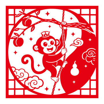 猴子剪纸窗花