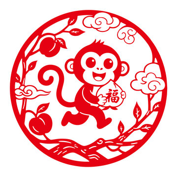 猴窗花剪纸