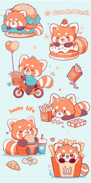 小熊猫吃食贴纸