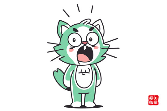 可爱绿猫的惊讶瞬间