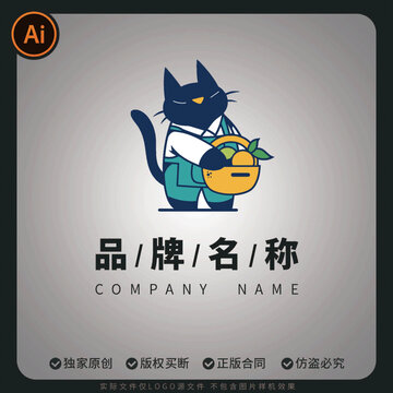 可爱猫咪水果主题品牌外卖logo标志