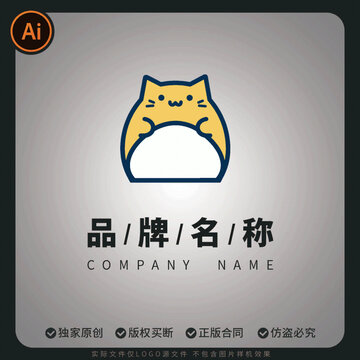 可爱猫咪宠物店猫粮logo卡通品牌标志