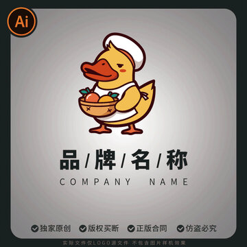 卡通水果捞小鸭厨师形象矢量logo形象