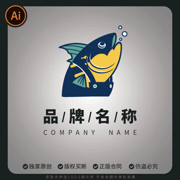 卡通鱼矢量logo形象海鲜水产品牌标志