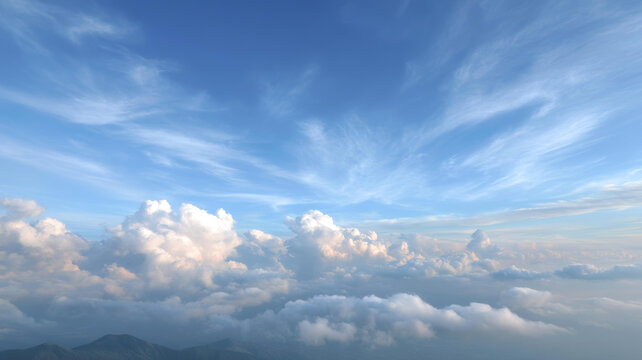 高空云海与蔚蓝天空的美景
