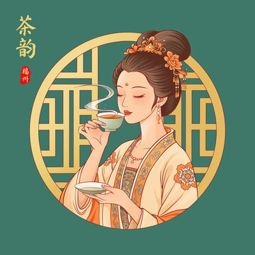 古风美女喝茶