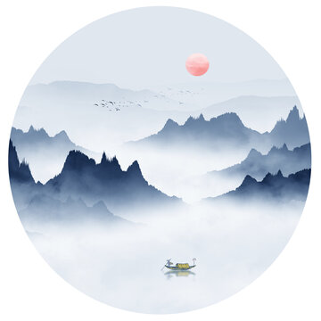 蓝色水墨画
