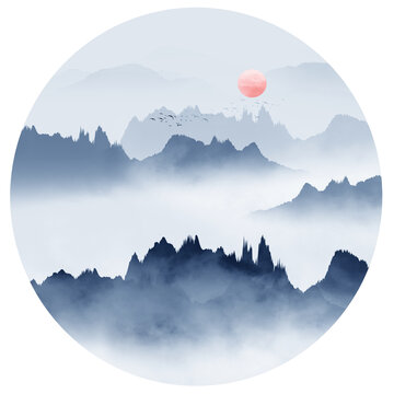 新中式水墨山