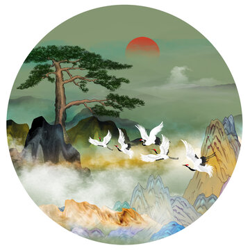 迎客松山水画
