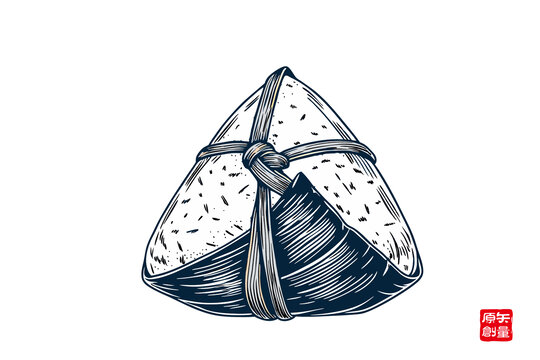 传统手绘三角粽插画