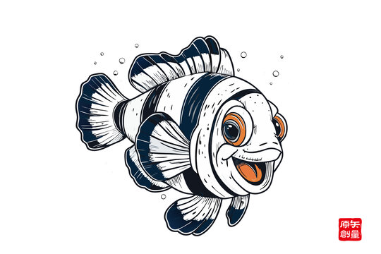 可爱条纹卡通小鱼插画