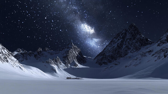 银河下的雪山夜色美景