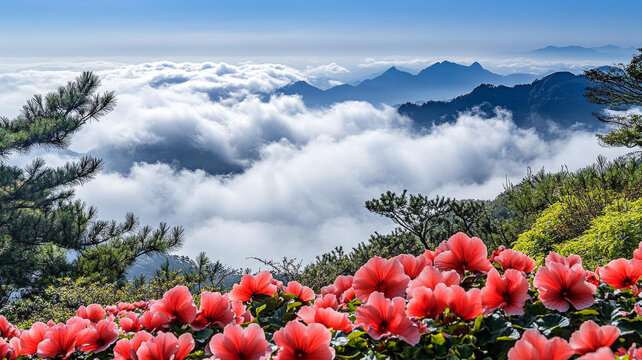 云海山花美景图