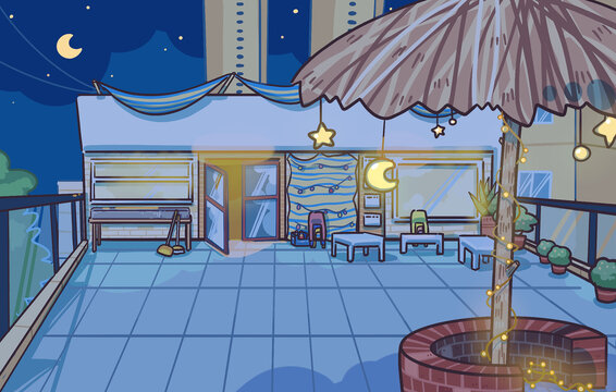 夜晚商店场景插画