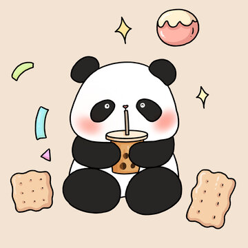 喝奶茶的大熊猫