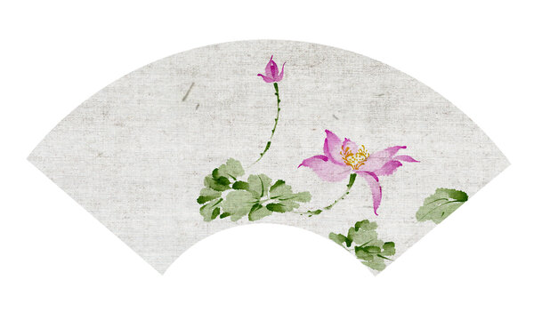 扇形折扇国风水墨画荷花