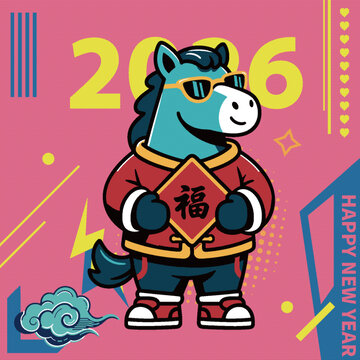 2016年卡通马形象贺新春