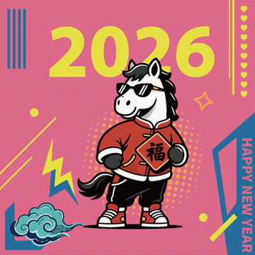 2026年卡通马形象贺新年