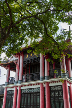 中式古典建筑与绿树相映