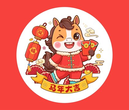 马年大吉潮流插画