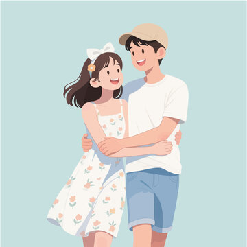 情侣手绘插画